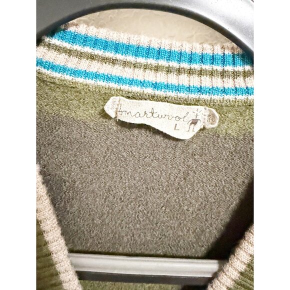 SmartWool Merino Wool Striped Pullover Sweater Button Front Henley Green Large - Picture 5 of 5